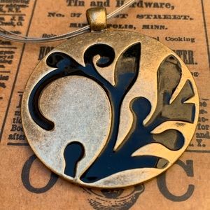 Brass Black Enamel Medallion Cable Wire Necklace